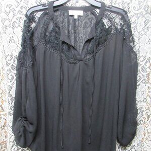 Romantic Black Blouse with Lace Detail